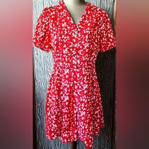 Allegra K Women's Small Button-up Vintage Floral Chiffon Shirt Dress